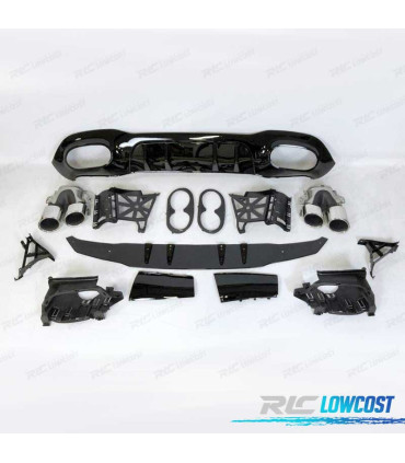 DIFFUSEUR MERCEDES V177 AMG 18- SEDAN LOOK A45 NOIR BRILLANT + EMBOUTS D'ÉCHAPPEMENT CHROMÉ