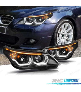 PHARES BMW E60 E61 03-07 ANGEL EYES LED U HALO FOND NOIR