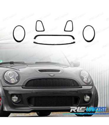 CONTOURS PHARES CALANDRE MINI R56 R57 R58 06-13 JCW LOOK NOIR BRILLANT