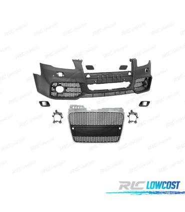 PARE CHOCS FRONTAL AUDI A4 04-07 LOOK RS4 CALANDRE CHROMÉ-NOIR PDC SRA