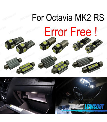 KIT 12 AMPOULES LED INTÉRIEUR POUR SKODA OCTAVIA 2 SALON MK2 MK II BERLINE RS 1Z3 05-12