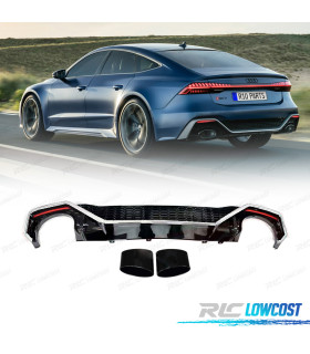 DIFFUSEUR ARRIÈRE AUDI A7 19-23 LOOK RS7 NOIR BRILLANT CHROMÉE