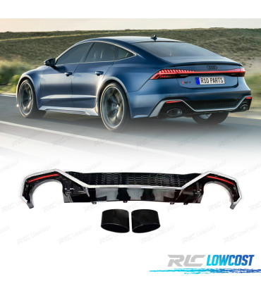 DIFFUSEUR ARRIÈRE AUDI A7 19-23 LOOK RS7 NOIR BRILLANT ET CHROMÉE