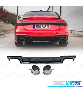 DIFFUSEUR AUDI A7 19-23 LOOK RS7 NOIR BRILLANT ET EMBOUTS D'ÉCHAPPEMENT CHROMÉS