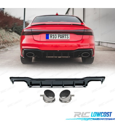 DIFFUSEUR AUDI A7 19-23 LOOK RS7 NOIR BRILLANT ET EMBOUTS D'ÉCHAPPEMENT CHROMÉS