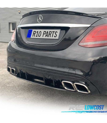 DIFFUSEUR MERCEDES CLASSE C W205 AMG BERLINE 14-17 NOIR BRILLANT + 2 EMBOUTS D'ÉCHAPPEMENT AMG