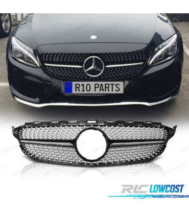CALANDRE MERCEDES CLASSE C W205 14-18 LOOK AMG NOIR CHROMÉ DIAMOND