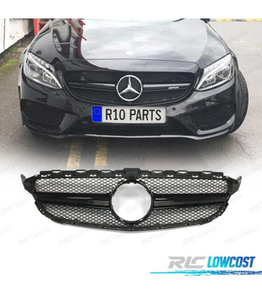 GRILLE MERCEDES W205 14-18 LOOK AMG C63 CAMÉRA NOIR BRILLANT