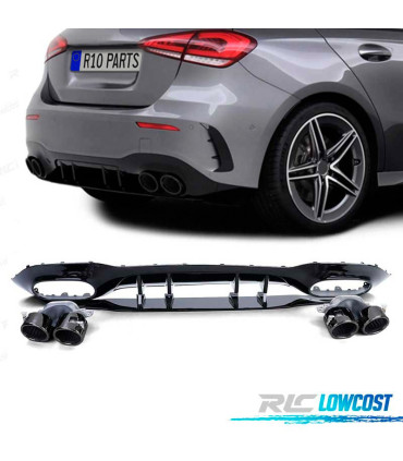DIFFUSEUR MERCEDES CLASSE A W177 18- LOOK A45 AMG NOIR BRILLANT + EMBOUTS D'ÉCHAPPEMENT