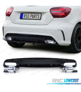 DIFFUSEUR MERCEDES CLASSE A W176 12-18 LOOK AMG A45 NOIR BRILLANT + EMBOUTS D'ÉCHAPPEMENT CHROMÉS