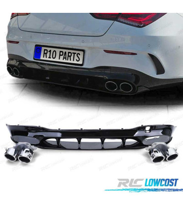 DIFFUSEUR MERCEDES CLA C118 19- LOOK AMG NOIR BRILLANT + EMBOUTS D'ÉCHAPPEMENT
