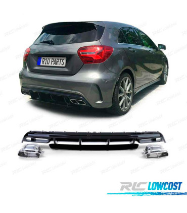 DIFFUSEUR MERCEDES CLASSE A W176 12-18 LOOK A45 AMG NOIR BRILLANT + EMBOUTS D'ÉCHAPPEMENT