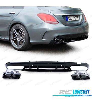 DIFFUSEUR MERCEDES CLASSE C W205 BERLINE 18-21 LOOK AMG NOIR BRILLANT +EMBOUT D´ÉCHAPPEMENT