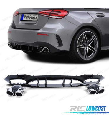 DIFFUSEUR MERCEDES CLASSE A W177 18- LOOK AMG A45 NOIR BRILLANT + EMBOUT D'ÉCHAPPEMENT
