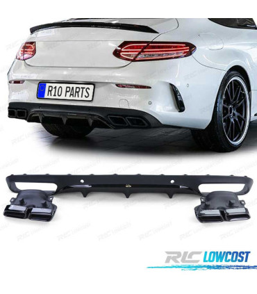 DIFFUSEUR MERCEDES CLASSE C C205 COUPÉ 15-18 LOOK AMG PDC NOIR + SORTIES D'ÉCHAPPEMENT