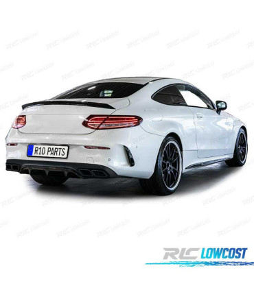 DIFFUSEUR MERCEDES CLASSE C C205 COUPÉ 15-18 LOOK AMG PDC NOIR + SORTIES D'ÉCHAPPEMENT