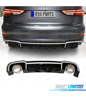 DIFFUSEUR AUDI A3 SEDAN S LINE 17-20 LOOK RS3 NOIR BRILLANT + EMBOUTS D'ÉCHAPPEMENT