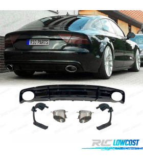 DIFFUSEUR AUDI A7 S LINE 16-18 LOOK RS7 NOIR BRILLANT + EMBOUTS D'ECHAPPEMENTS ARGENT