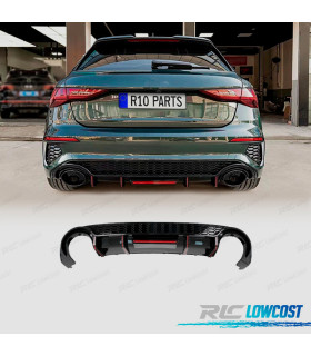 DIFFUSEUR AUDI A3 21- LOOK RS3 AVEC FEU STOP NOIR BRILLANT + LIGNE D'ÉCHAPPEMENT HATCHBACK