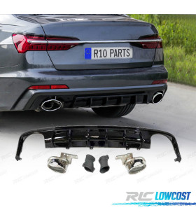 DIFFUSEUR AUDI A6 C8 AVANT 18-22 LOOK RS6 NOIR BRILLANT + EMBOUTS D'ÉCHAPPEMENT