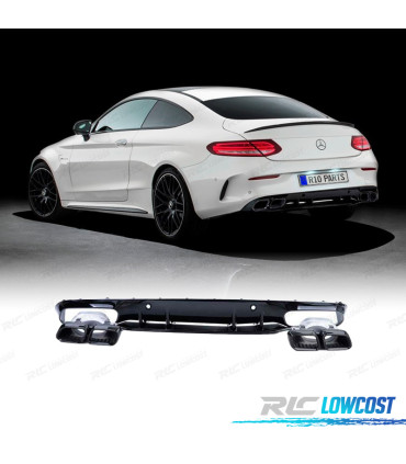 DIFFUSEUR MERCEDES CLASSE C C205 COUPE 15-18 LOOK AMG C63 NOIR BRILLANT + EMBOUTS D'ÉCHAPPEMENT NOIRS
