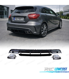 DIFFUSEUR MERCEDES CLASSE A W176 12-18 LOOK A45 AMG NOIR BRILLANT + EMBOUTS D'ÉCHAPPEMENT
