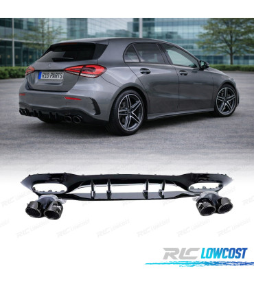 DIFFUSEUR MERCEDES CLASSE A W177 18- LOOK A45 AMG NOIR BRILLANT + EMBOUTS D'ÉCHAPPEMENT
