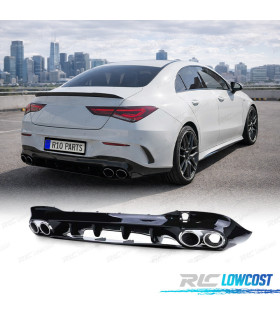DIFFUSEUR MERCEDES CLA C118 X118 19-25 LOOK AMG NOIR BRILLANT + EMBOUTS D'ÉCHAPPEMENT
