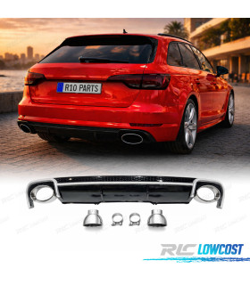 DIFFUSEUR ARRIÈRE AUDI A4 B9 16- LOOK RS4 NOIR BRILLANT CHROMÉ