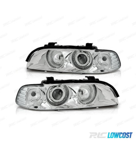 PHARES BMW E39 95-03 XENON ANGEL EYES FOND CHROMÉ