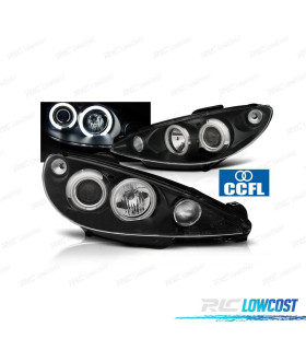 PHARES POUR PEUGEOT 206 98-08 ANGEL EYES CCFL FOND NOIR