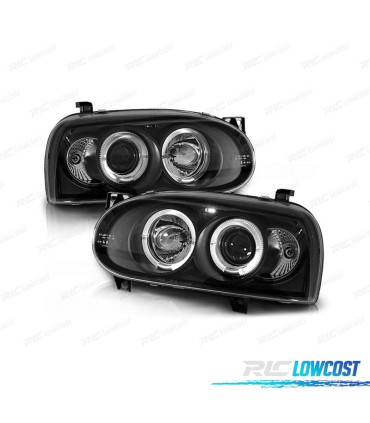 PHARES POUR VOLKSWAGEN VW GOLF MK3 ANGEL EYES FOND NOIR H1 H1