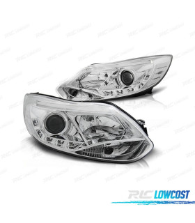 PHARES FORD FOCUS 11-14 TUBE LIGHT+LED FOND CHROMÉ