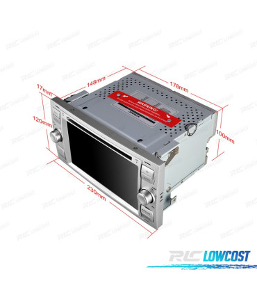 AUTORADIO 2DIN 7" POUR FORD SQUARE COULEUR ARGENT USB GPS TACTIL HD