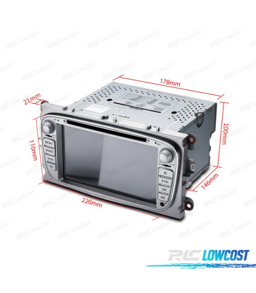 AUTORADIO 2DIN 7" POUR FORD ROND COULEUR GRIS USB GPS TACTIL HD