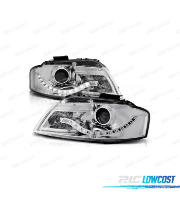 PHARES AUDI A3 8P 03-08 LED DAYLIGHT FOND CHROMÉ