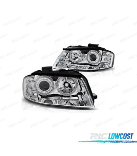 PHARES POUR AUDI A3 8P ANGEL EYES FOND CHROMÉ