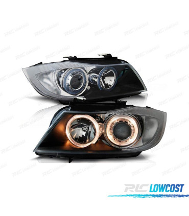 PHARES BMW E90 E91 05-08 ANGEL EYES HALOGÈNE FOND NOIR