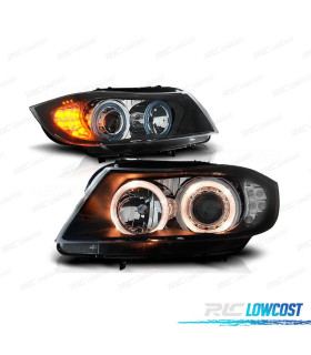 PHARES BMW E90 E91 ANGEL EYES LED FOND NOIR