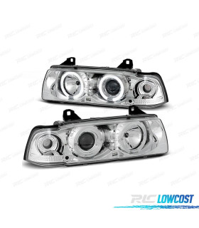 PHARES BMW E36 90-99 ANGEL EYES FOND CHROME