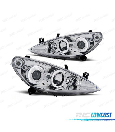 PHARES PEUGEOT 307 01-05 ANGEL EYES FOND CHROME