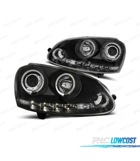 PHARES VOLKSWAGEN VW GOLF 5 03-08 JETTA 05-10 YEUX D'ANGE LUMIÈRE DIURNE LED + CCFL FOND NOIR