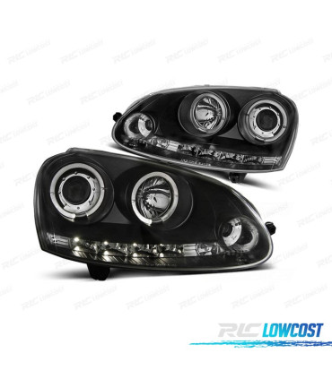 PHARES VOLKSWAGEN VW GOLF 5 03-08 JETTA 05-10 YEUX D'ANGE LUMIÈRE DIURNE LED + CCFL FOND NOIR