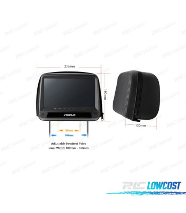 APPUI-TÊTE MULTIMÉDIA DVD 9" POUCES COULEUR TACTILE EN NOIR