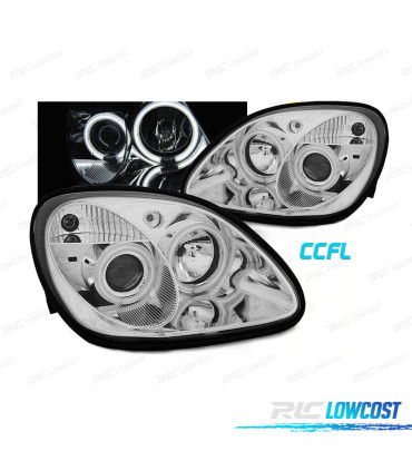 PHARES POUR MERCEDES CLASSE SLK R170 96-04 ANGEL EYES CCFL FOND CHROMÉ