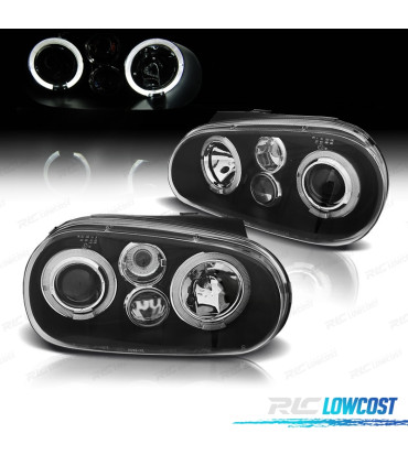 PHARES VOLKSWAGEN VW GOLF 4 97-03 LOOK R32 ANGEL EYES LED FOND NOIR
