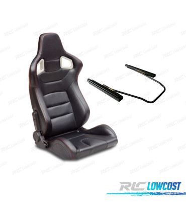 SIÈGE SEMI-BAQUET TYPE RS EN CUIR NOIR COUTURE ROUGE + FIXATION TRUCKS