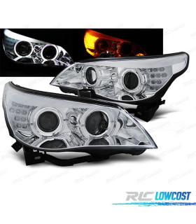 PHARES BMW E60 03-07 ANGEL EYES CCFL FOND CHROME