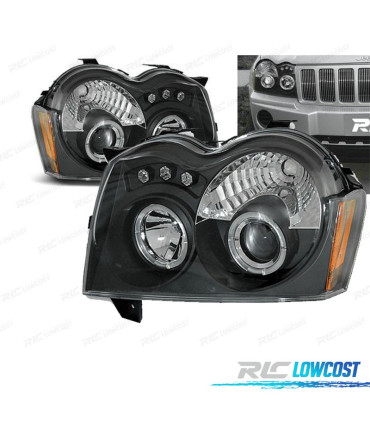 PHARES LED ANGEL EYES POUR JEEP GRAND CHEROKEE 05-08 NOIR