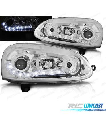 PHARES VOLKSWAGEN VW GOLF MK5 03-08 DAYLIGHT LED FOND CHROME